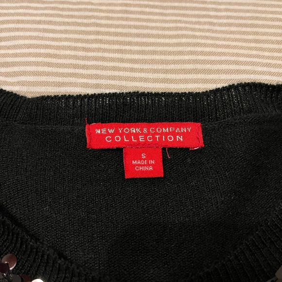 New York & Company Black Sequin Front Cardigan Size Small - Picture 2 of 7